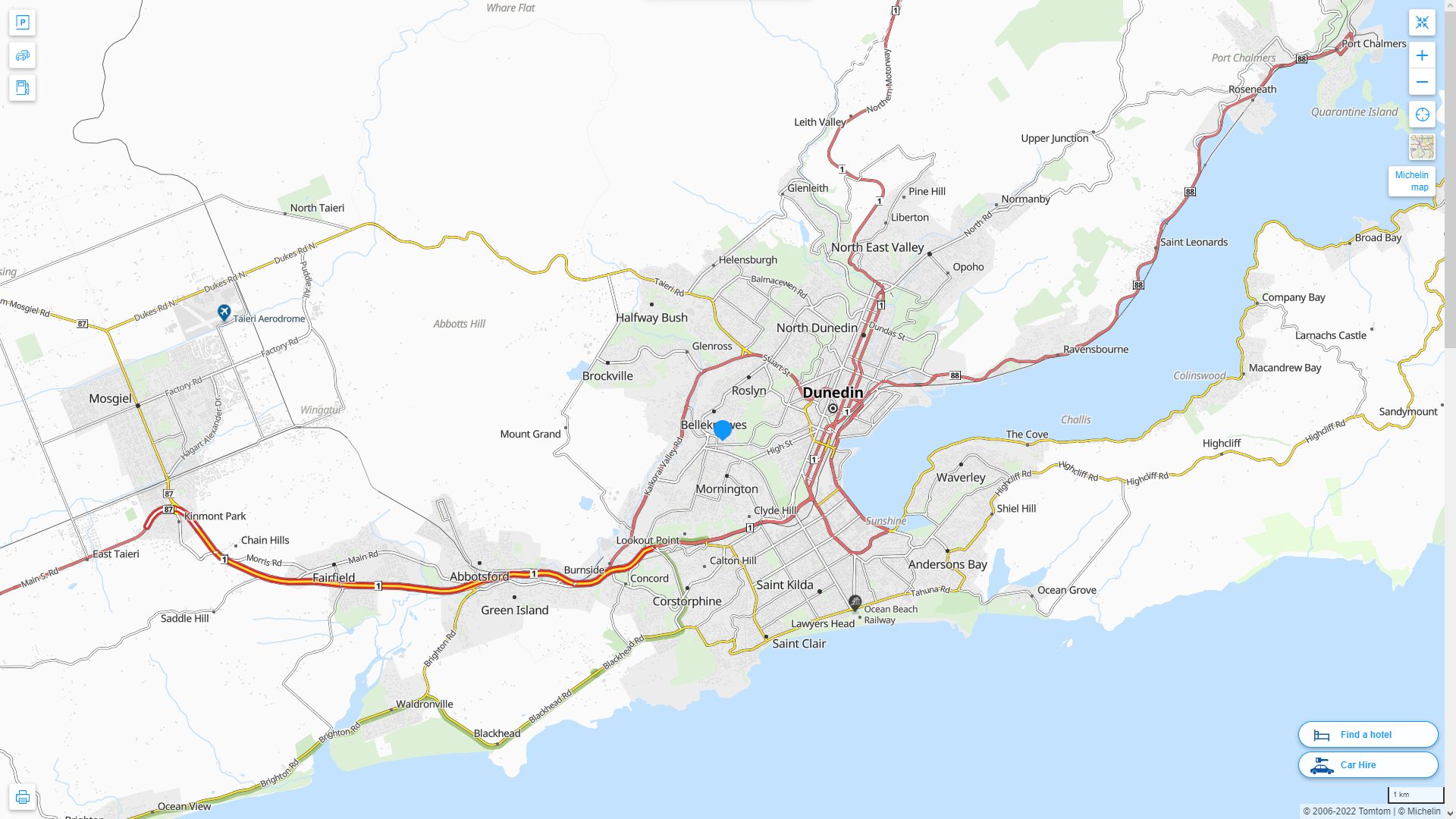 	Dunedin	 Highway and Road Map